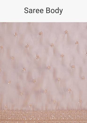 Lavender Tissue Silk Embroidered Saree With Scallop Border