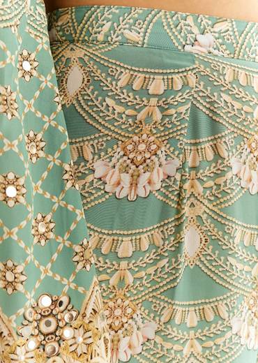 Light Aqua Green Crepe Printed Kurta Palazzo With Dupatta