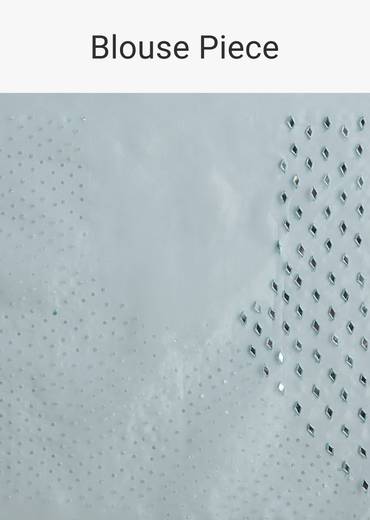 Light Blue Glossy Organza Saree With Scallop Border