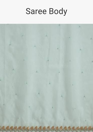 Light Blue Tissue Saree With Cutdana And Beads Embroidery And Cutwork Scallop Border