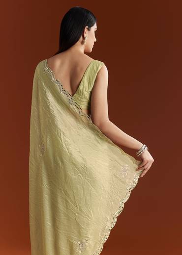 Light Green Tissue Zardosi Saree With Scallop Border
