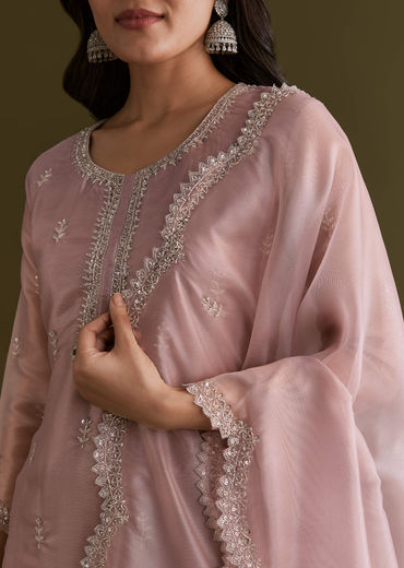 Light Lavender Tissue Kurta Sharara Set With Sequins And Cutdana Work