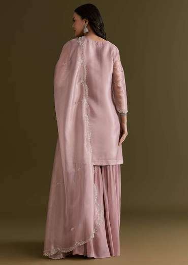 Light Lavender Tissue Kurta Sharara Set With Sequins And Cutdana Work