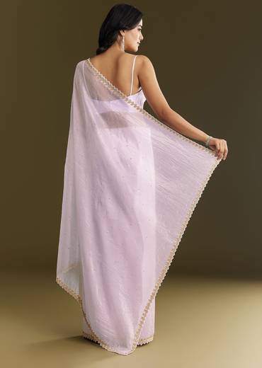 Light Lavender Tissue Saree With Cutdana Beads Embroidery And Scallop Border