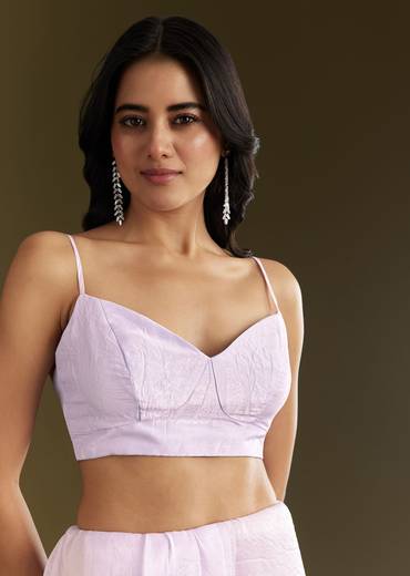 Light Lavender Tissue Saree With Cutdana Beads Embroidery And Scallop Border