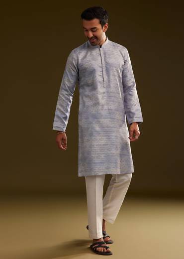 Light Lilac Silk Geometric Printed Kurta Set