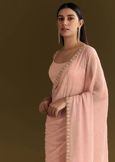 Light Peach Tissue Silk Saree With Stone Embellishments