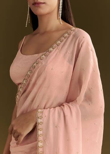 Light Peach Tissue Silk Saree With Stone Embellishments