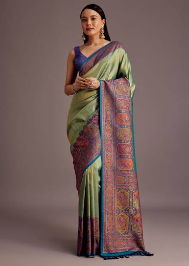 Light Green Silk Saree With Traditional Woven Motifs