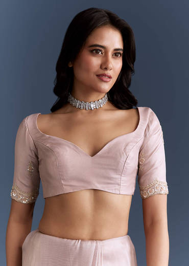 Lilac Net Saree With Heavy Hand Embroidery