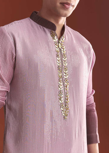 Lilac Ombre Kurta Set For Men With Sequins Embroidery