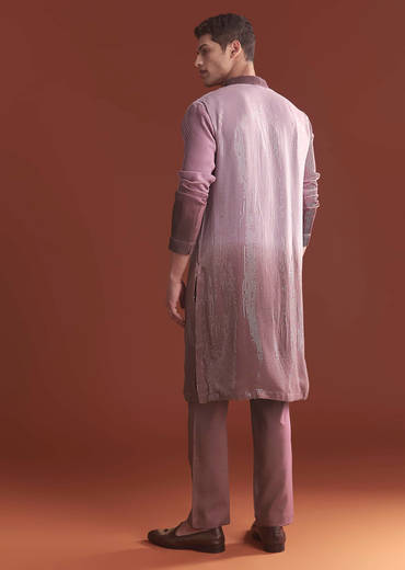 Lilac Ombre Kurta Set For Men With Sequins Embroidery