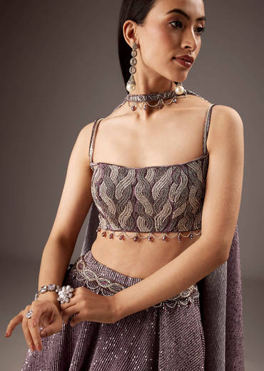 Lilac Purple Butter Crepe Bridesmaid Lehenga With Hand Work