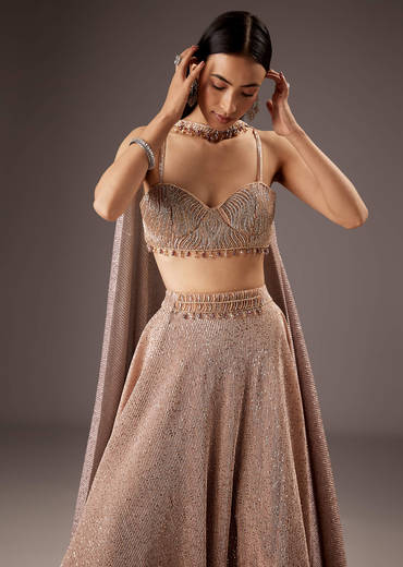 Lilac Purple Fancy Bridesmaid Lehenga With Elegant Choker Cape Dupatta