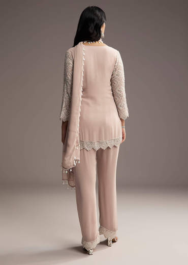 Lilac Purple Georgette Kurta Set With Beads Work