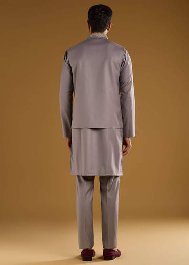 Lilac Rayon Kurta Jacket Set For Men With Resham And Gota Work