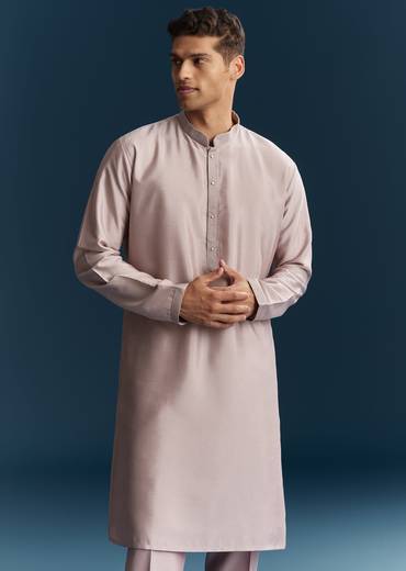 Lilac Silk Kurta Jacket Set With Thread And Mirror Work