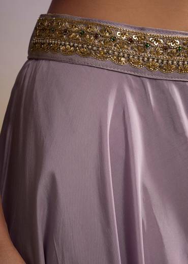 Lilac Tissue Crop Top Set With Embroidery