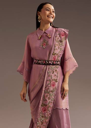 Lilac Zardosi Motif Kurta Dupatta Belt Set