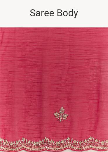 Magenta Crushed Tissue Saree With Cutdana And Scallop Border