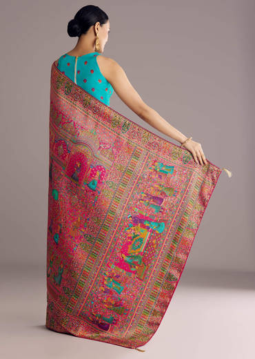 Magenta Dola Silk Saree With Traditional Prints