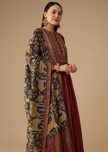 Maroon Brocade Detail Anarkali Set