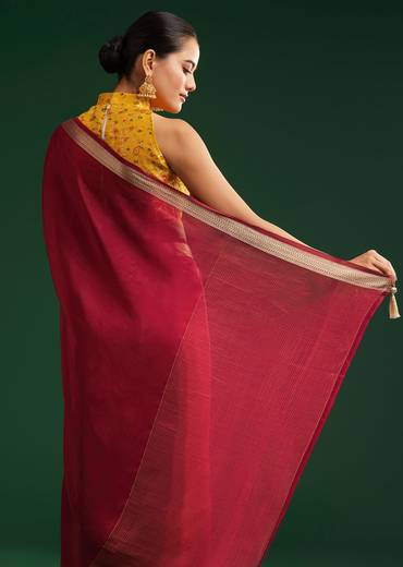 Maroon Dola Silk Saree With Zari Woven Border And Pallu