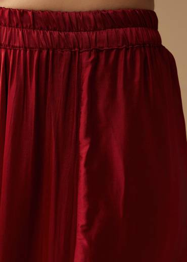 Maroon Hand Dyed Ajrakh Jacket, Shirt and Dhoti Set