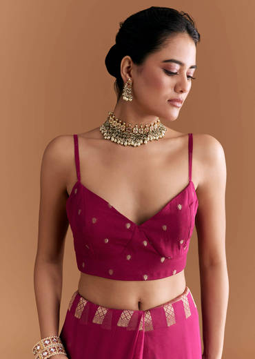 Maroon Khadhi Georgette Saree With Floral And Geometric Zari Work