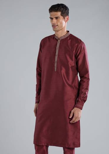 Maroon Kurta Jacket Set With Thread Resham Work