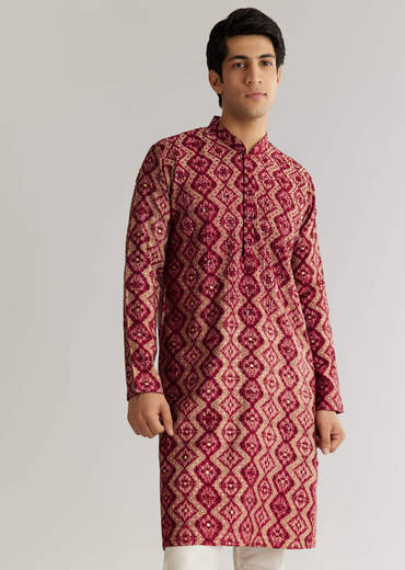 Maroon Modal Chanderi Sequin Embroidered Kurta Set