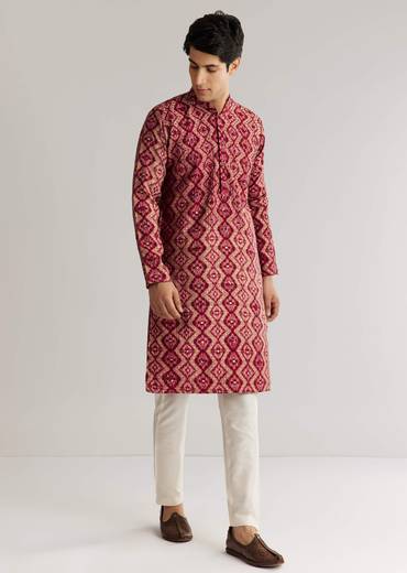 Maroon Modal Chanderi Sequin Embroidered Kurta Set