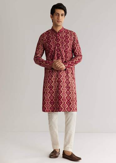 Maroon Modal Chanderi Sequin Embroidered Kurta Set