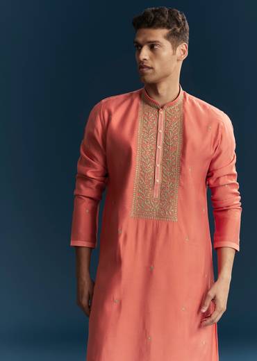 Maroon Red Silk Kurta Set With Thread Detail