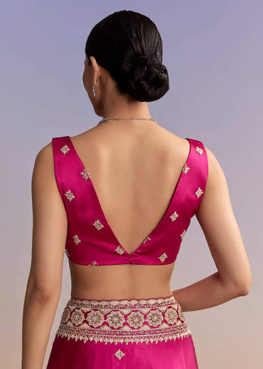 Maroon Satin Saree With Floral Embroidered Border