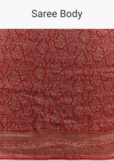 Maroon Silk Woven Brocade Saree With Zari And Floral Border