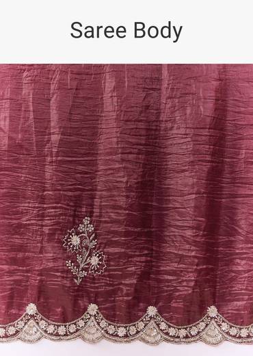 Maroon Tissue Embellished Saree with Blouse Fabric