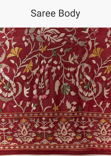 Maroon Tissue Organza Resham Work Saree with Unstitched Blouse