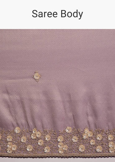 Mauve Purple Jacquard Tissue Saree With Heavy Hand Embroidery