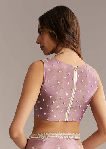 Mauve Tissue Saree With Cutdana And Bead Embroidery