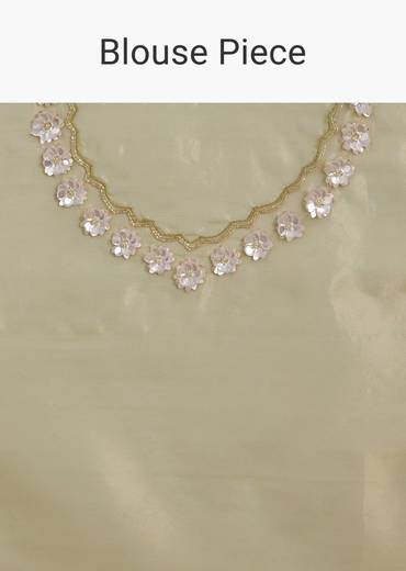 Mehandi Green Tissue Saree With Sequin Floral Embroidery