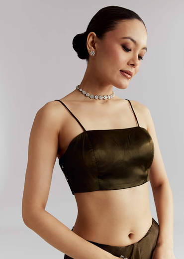 Mehendi Green Chinon Saree With Heavy Hand Embroidery