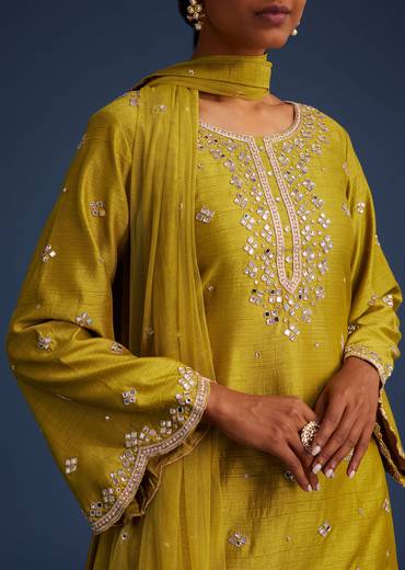 Mehendi Green Silk Embroidered Kurta Dhoti Set