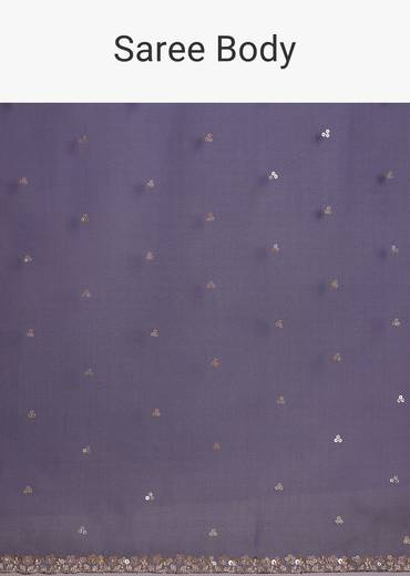 Midnight Blue Glass Tissue Saree With Cutdana And Sequins Scallop Border