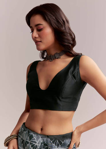 Midnight Blue Linen Printed Saree With Hand Dyed Shibori Print