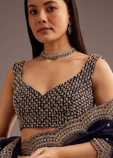 Midnight Blue Organza Tissue Saree With Sequin And Cutdana Embroidery