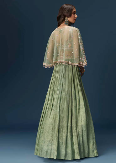 Mint Green Bridesmaid Lehenga With Embroidered Cape