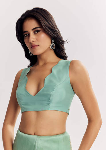 Mint Green Glass Tissue Saree With Cutdana And Sequins Embroidery