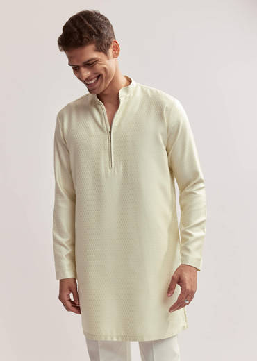 Mint Green Silk Kurta Jacket Set For Men With Cutdana Motif