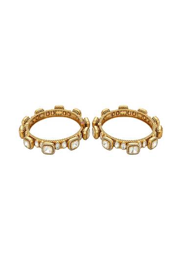 Moissanite Polki Bangle Set With Rectangular Motifs